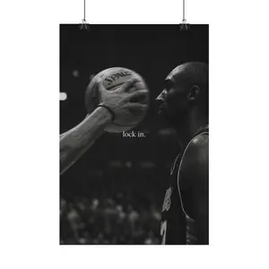 Kobe Bryant Lock In Motivational Black & White Basketball Poster Sports Art Home Decor for Fans