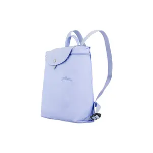 Longchamp Le Pliage Foldable Backpack with Leather Trim and Embossed Logo in Blue for Women