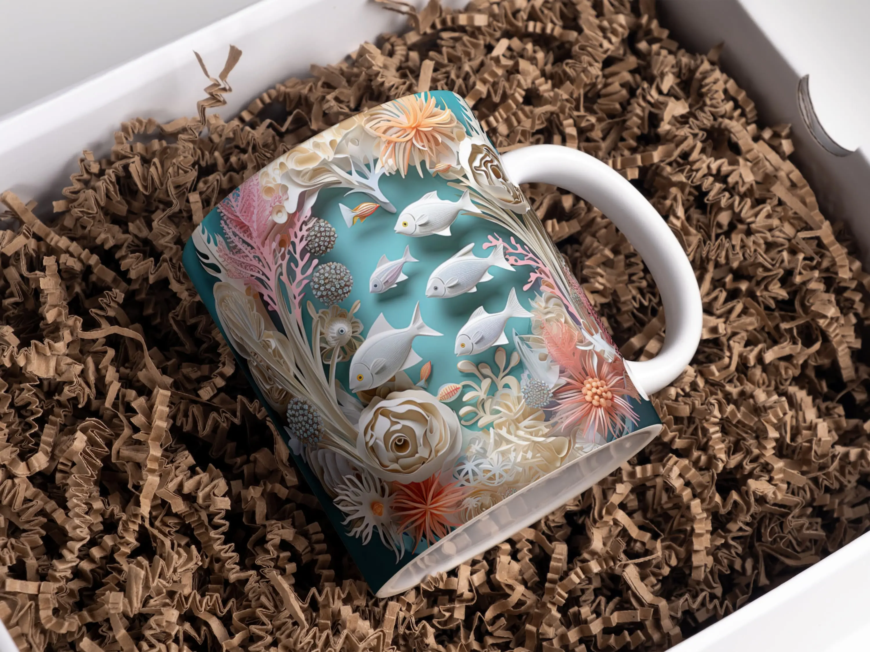 3D Fish Mug Wrap Sublimation, Mug Template For Sublimation, 11oz and 15oz 3D Mug PNG Design, 3D Mug Wrap Designs, Mug Sublimation Designs