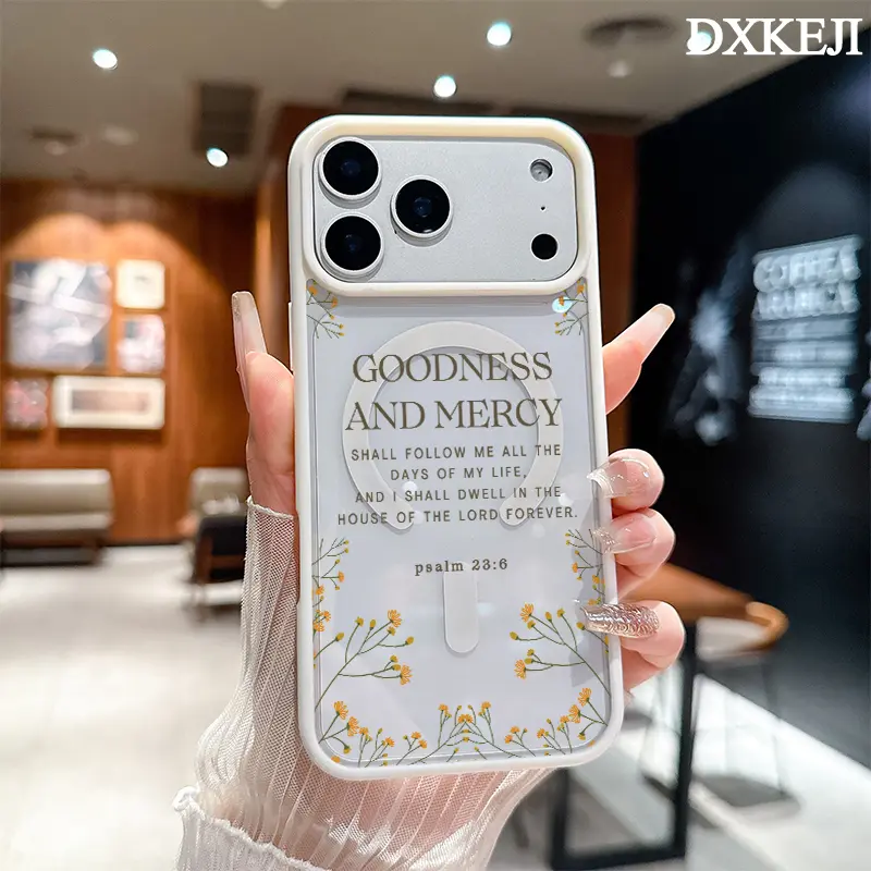 Aesthetic Psalm 23:6 Bible Verses Floral Pattern Magnetic MagSafe Smartphone Case, Shockproof Slim Protective Cover for iPhone 17 Air/16 Pro Max/15 Pro/14/13/12/11 Plus, Cellphone Handheld Accessories