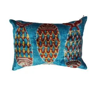 Graphic fish patterned 100% silk velvet lumbar pillow