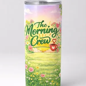 Morning Crew Floral Coffee Tumbler Stainless Steel Cup Gift for Coffee Lovers Unisex Travel Mug