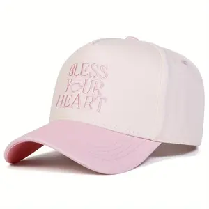 Unisex Letter BLESS YOUR HEART Embroidered Patchwork Baseball Cap Outdoor Sport Adjustable Sunscreen Leisure Hat Spring Autumn
