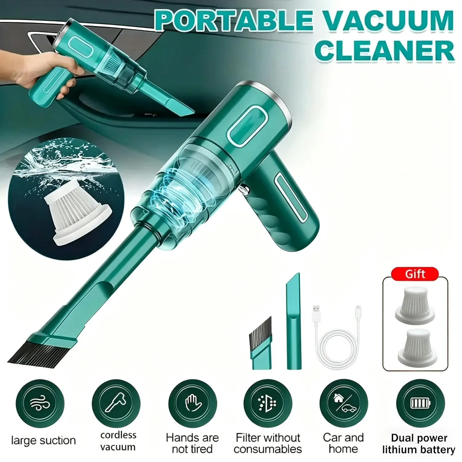 Powerful Cordless Handheld Lightweight Vacuum Cleaner | Dual Filtration Deep Cleaning | Portable & Rechargeable | For Car Home Use | Keyboard Laptop Dust Cleaning Tool | Multi-Surface Cleaning Device
