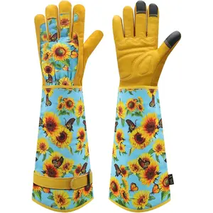 Gardening Gloves for Women, Rose Gloves Gardening Thorn Proof, Long Garden Gloves for Women, Breathable Cowhide Leather Gauntlet (Medium, Blue)