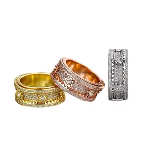 Popular jewelry recommended by Internet celebritiesFashion style exquisite carving encrusted with zircon gear ring Rotating Planet Fashio Spinner Cubic Zirconia Fidget Ring