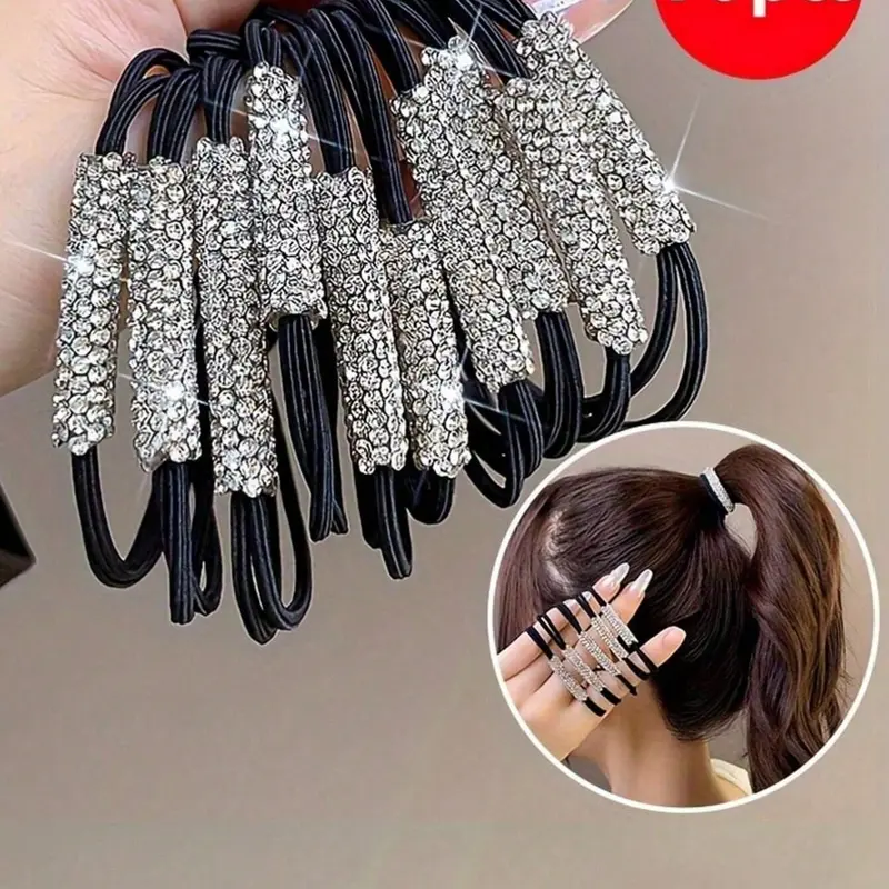 10pcs Set Women's Sparkling Crystal Double Layer Durable Hair Tie, Hair Scrunchies, Scrunchies For Hair, Daily Hair Accessories, Photo Prop Gift, Soft Hair Ties, Hair Tools, Beauty Accessories, Curly Hair Accessories, Fall, Travel