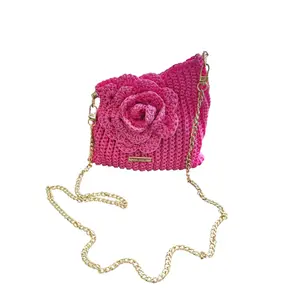 Flora Bloom Crochet Crossbody Bag – Handmade 3D Flower Purse with Gold Chain