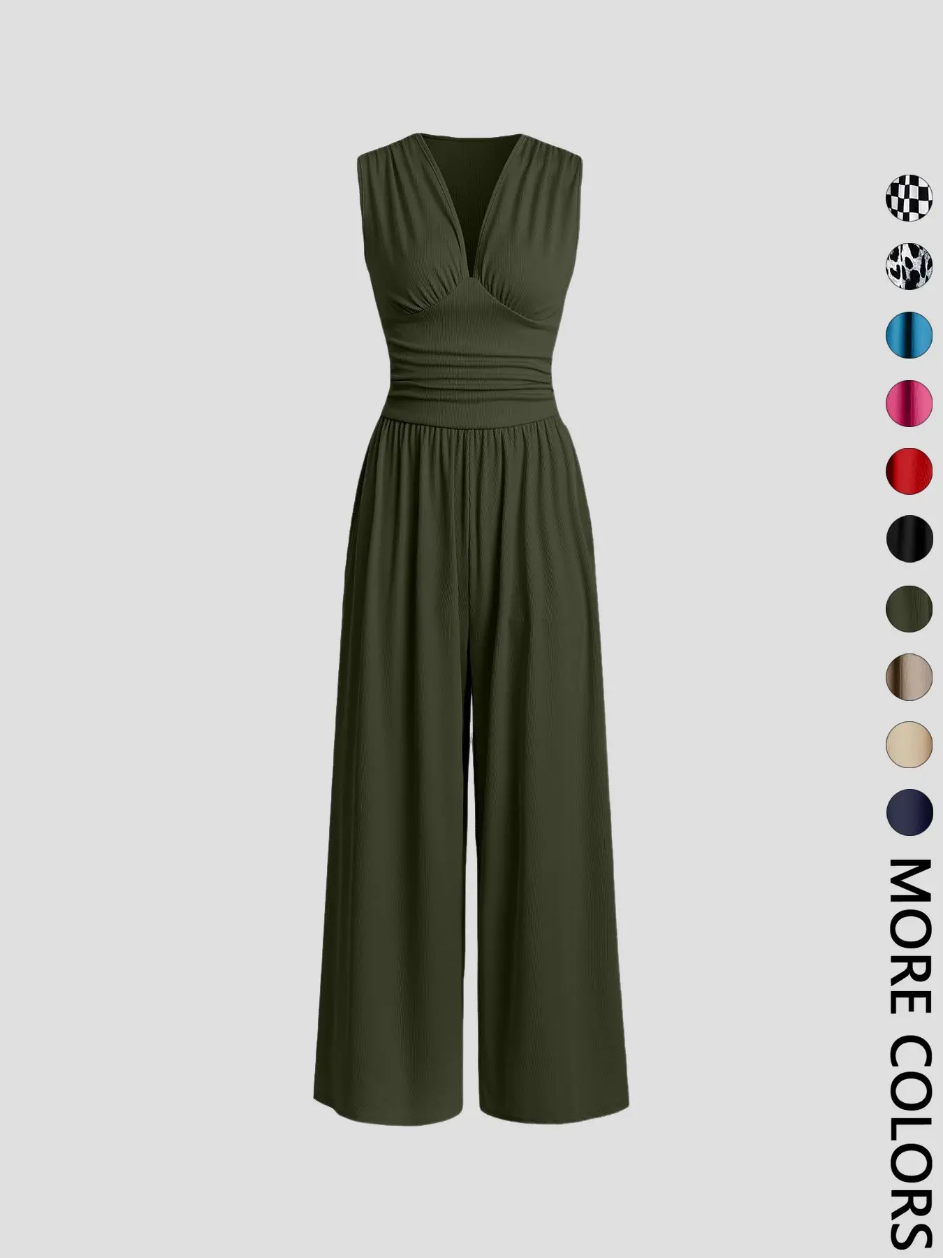 Women's Plain Ruched Deep V Neck Ribbed Fitted Jumpsuit, Elegant Sleeveless Wide Leg Jumpsuit for Summer, Ladies Clothes for Beach Holiday Vacation - TikTok Shop Women's Plain Ruched Deep V Neck Ribbed Fitted Jumpsuit, Elegant Sleeveless Wide Leg Jumpsuit for Summer, Ladies Clothes for Beach Holiday Vacation - TikTok Shop