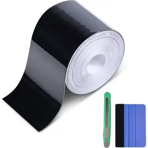 High Gloss Black Vinyl Wrap Tape, 2 Inch x 30ft Self-Adhesive Universal Chrome Black Detailing Tape with Tool, Anti-Scratch Sticker for Door Sill Window Trim Edge Guard Protective