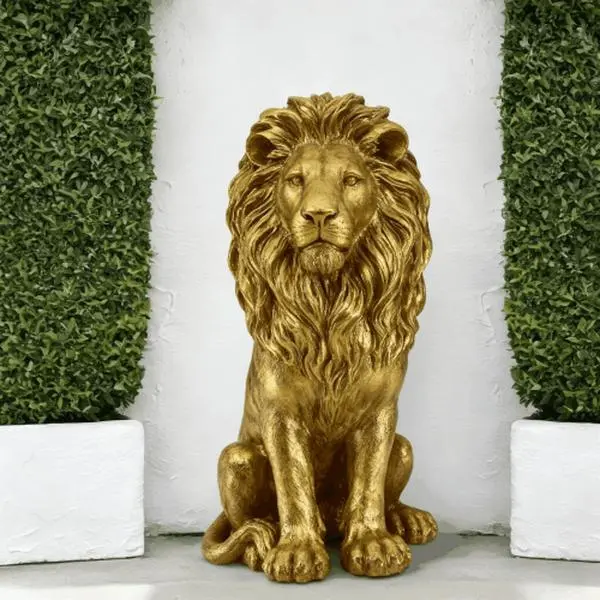 24 Inch Lion Garden Statue, Realistic Resin Guardian Lion Sculpture, Outdoor Decorative Ornament for Villa, Lawn, Park, Patio and Landscape