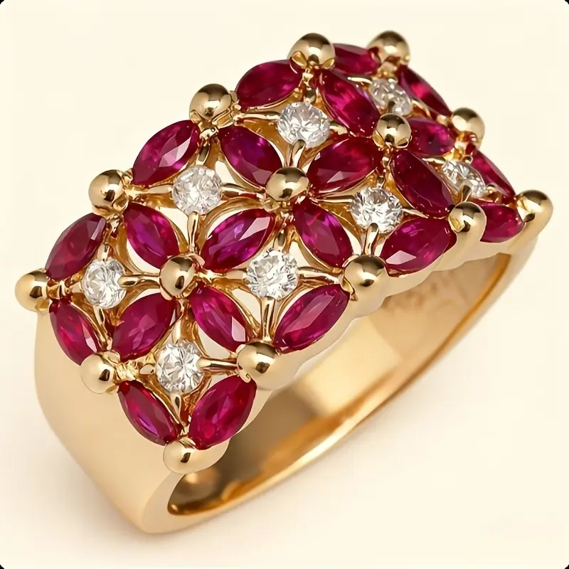 Women's Luxury Chunky Gold Flower Ring - Vintage-Inspired Hollow Floral Design, Light-Penetrating Gemstone, Collectible Costume Jewelry for Evening Wear, Gift for Her, Rings For Women, Collectibles
