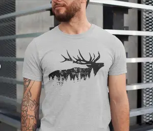Elk Shirt, Elk Tee, Unisex T-shirt, Elk and Forest, Outdoors Tee, Wilderness Tee, Hunting Tee, Gift for him