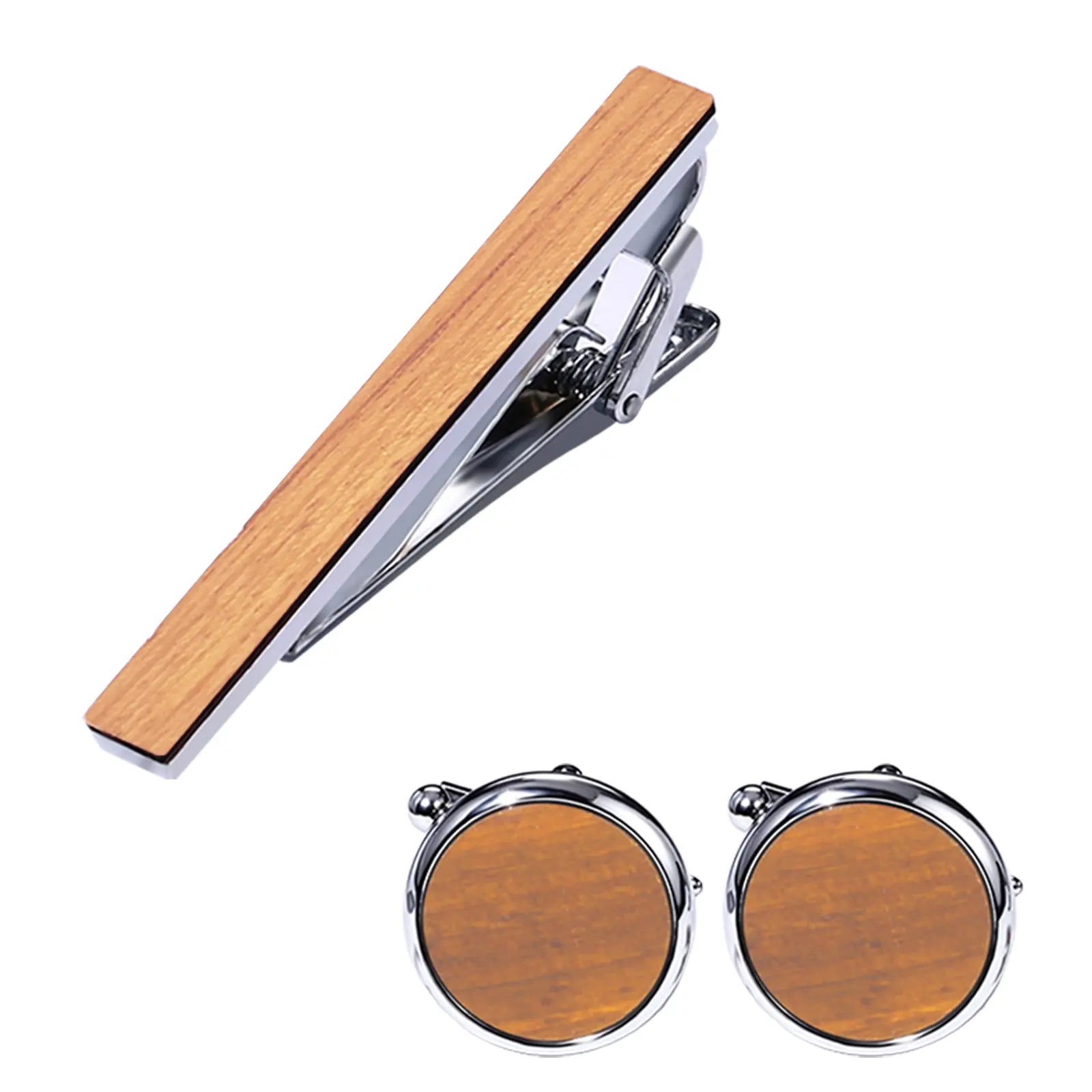 OIDEA Wooden Cufflinks and Tie Clip Set for Men, Vintage Round Wood Grain with Smooth Polished Edges, Gift for Father's Day, Christmas, Anniversary, Business, Vintage Chic, Wear Resistant, Birthday