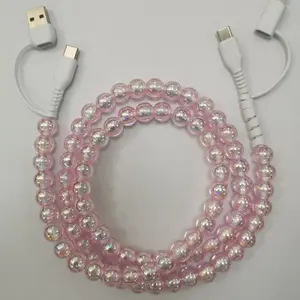 4 in 1 Charging Cable With Pink Crystal Decoration Fit For All iPhone Series Top Holiday Gift For Women Great New Year Gift For Girls