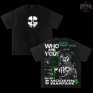 Call of Duty Modern Warfare 2 Ghost Vintage Washed T-Shirt, Simon Ghost Riley Graphic Tee, Double Sided MW2 Gaming Shirt, Heavyweight Cotton Oversized Gamer Merch, Tactical FPS Streetwear, Retro Video Game Fan Gift Unisex Tee