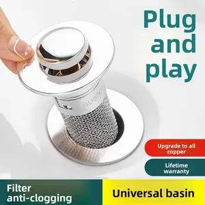 Universal 2-in-1 Bathroom Sink Stopper – Pop-Up Drain with Removable Stainless Steel Anti-Clog Filter Basket, Hair Catcher & Anti-Odor Stopper