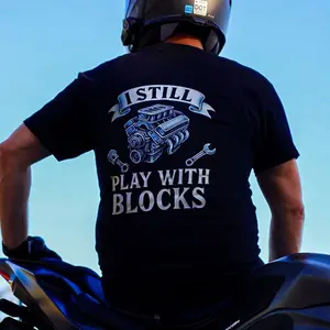 180g[100%cotton]I still play with blocks shirt| engine block mechanic shirt| car guy gift| gearhead shirt| hot rod shirt| fun automotive shirt| Handmade Menswear Top Unisex Cotton Print Streetwear Soft graphic tee Double-Sided Printed T-Shirt casual