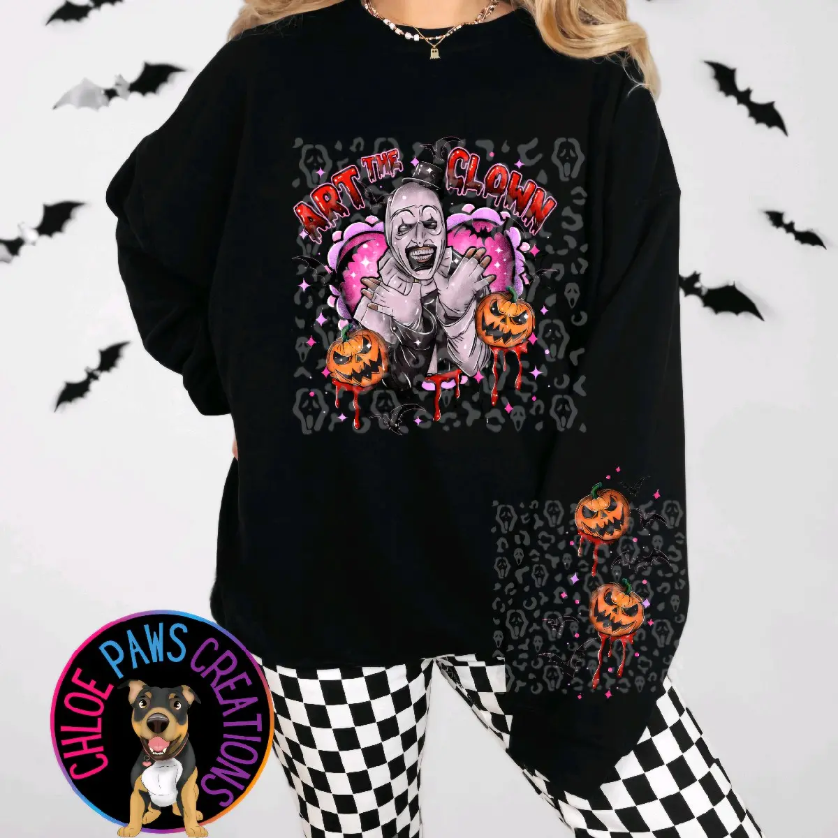 Terrifier Art the Clown Sweatshirt with Spooky Sleeve Design for Men -Unisex