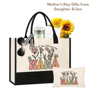 Best Mom Gifts 2026 – Personalized Canvas Tote Bag & Makeup Bag, Birthday Gifts for Mom, Mother’s Day Gift from Daughter & Son