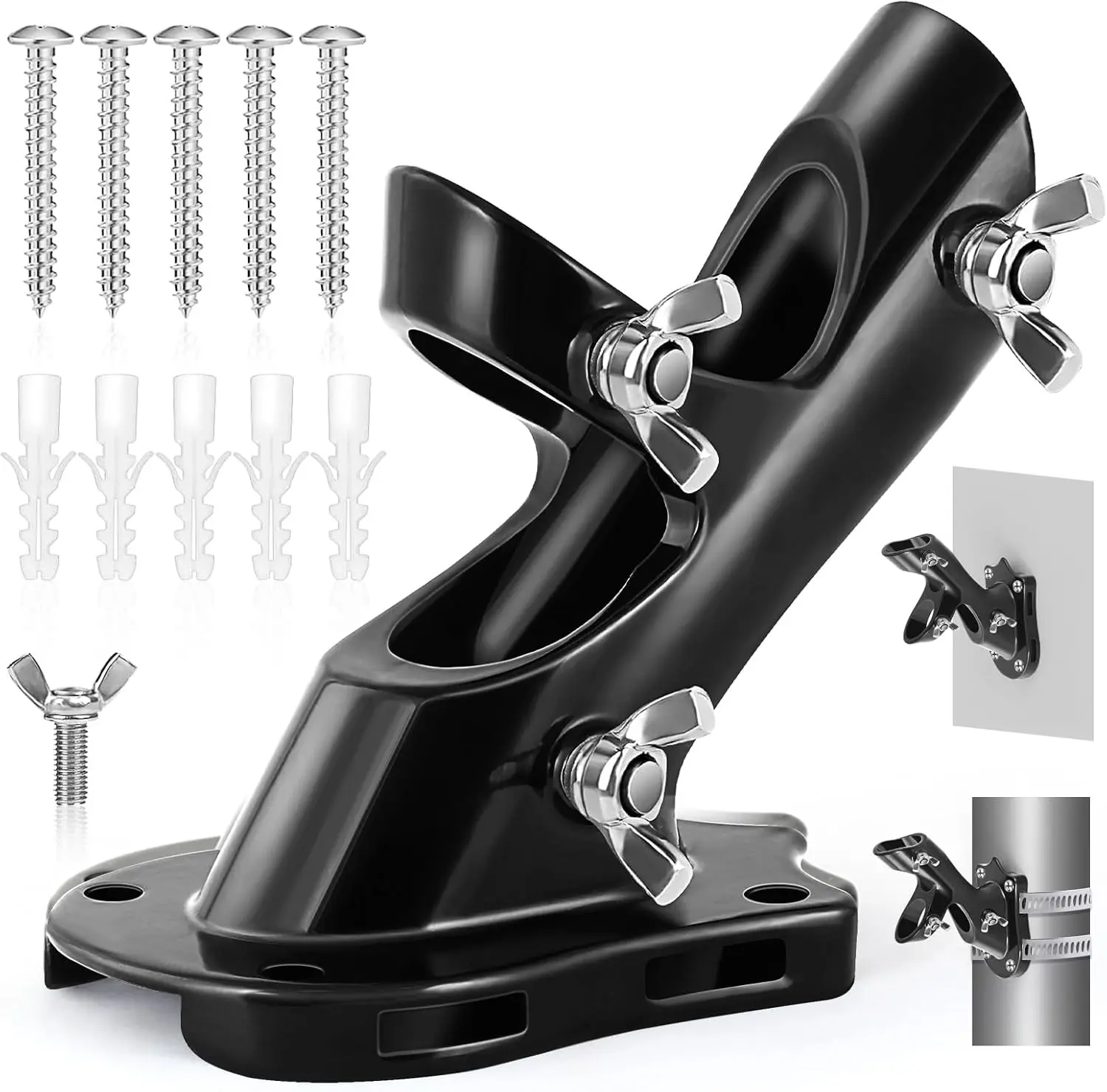 Flag Pole Holder Heavy-Duty  Mount for Outdoor Wall & Porch 1" Dia 2 Positions with Hardwares Black 1 Pack
