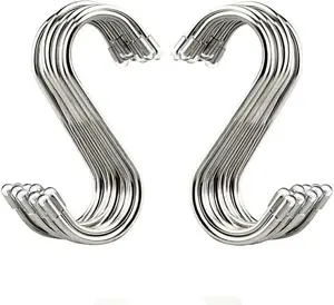 20 Pack 3.4" S Shaped Hooks Stainless Steel Metal Hangers for Kitchen Work Shop Bathroom Garden Heavy Duty Hooks