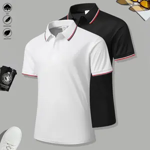 2Pcs solid color POLO shirt, suitable for sports, golf and outdoor activities; comfortable, breathable, cool short sleeves, men's short sleeved tops