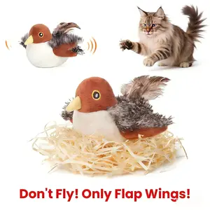 Rechargeable flapping bird cat toy – sparrow design, features lifelike chirping and touch-activated interaction. An interactive exercise toy for kittens, suitable for all cat breeds, promoting feline exercise and self-entertainment.
