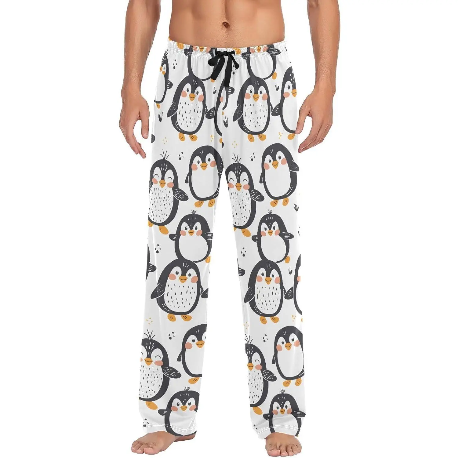 Men's Pajama Pants Cute Penguins Sleep Bottoms Lounge Sleepwear with Pockets Drawstring