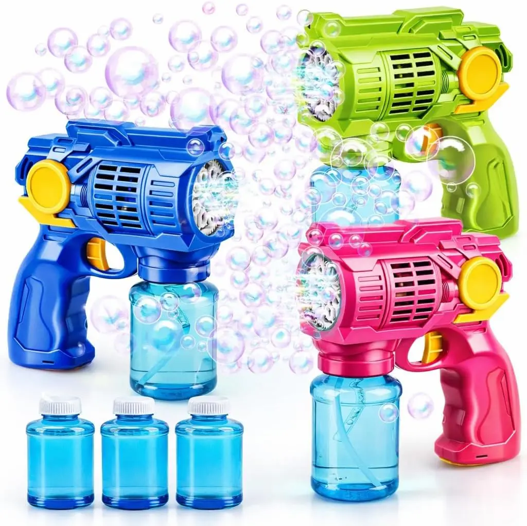 TOYLIFE 3 Pack Automatic Bubble Gun for Kids - 10000+ Bubbles/Min Leakproof Bubble Blower Machine Set with Solutions, Outdoor Toys Birthday Party Favors Gifts for Toddlers Boys Girls