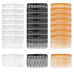 24 PCS Hair Side Combs for Women Fine Thin Hair, 14 Teeth Decorative Hair Combs for Women Girls Bridal Wedding Veil,Wide, Black, Transparent, Light Coffee