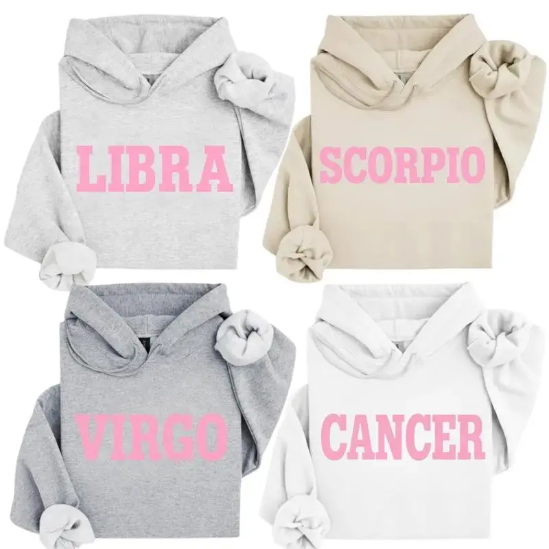 12 Zodiac Hoodie Collection, Pink Zodiac Hoodie, Astrology Horoscope Hoodie, Unisex Star Sign Sweatshirt, Celestial Graphic Pullover, Libra Scorpio Virgo Cancer Hoodie, Birthday Gift for Her, Cozy Astrology Hoodie - JACKSON HOAI STORE