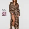 U2SKIIN women’s leopard print plush bathrobe, lightweight V-neck kimono robe, longer length with pockets—warm, soft, fluffy, and lightweight loungewear robe for autumn/winter