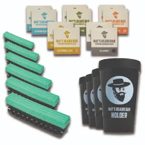 Mat's Beard Bar - XL Family Bundle - Beard Bar Pro v2.0 (6 count), Beard Bar Pro v2.0 Holder (4 count), Two Full Set Premium Bar Soap (10 count) - FLEXIBLE - Clean Up Beard Trimmings from Sinks and Countertops After Shaving - Best Gifts for Men