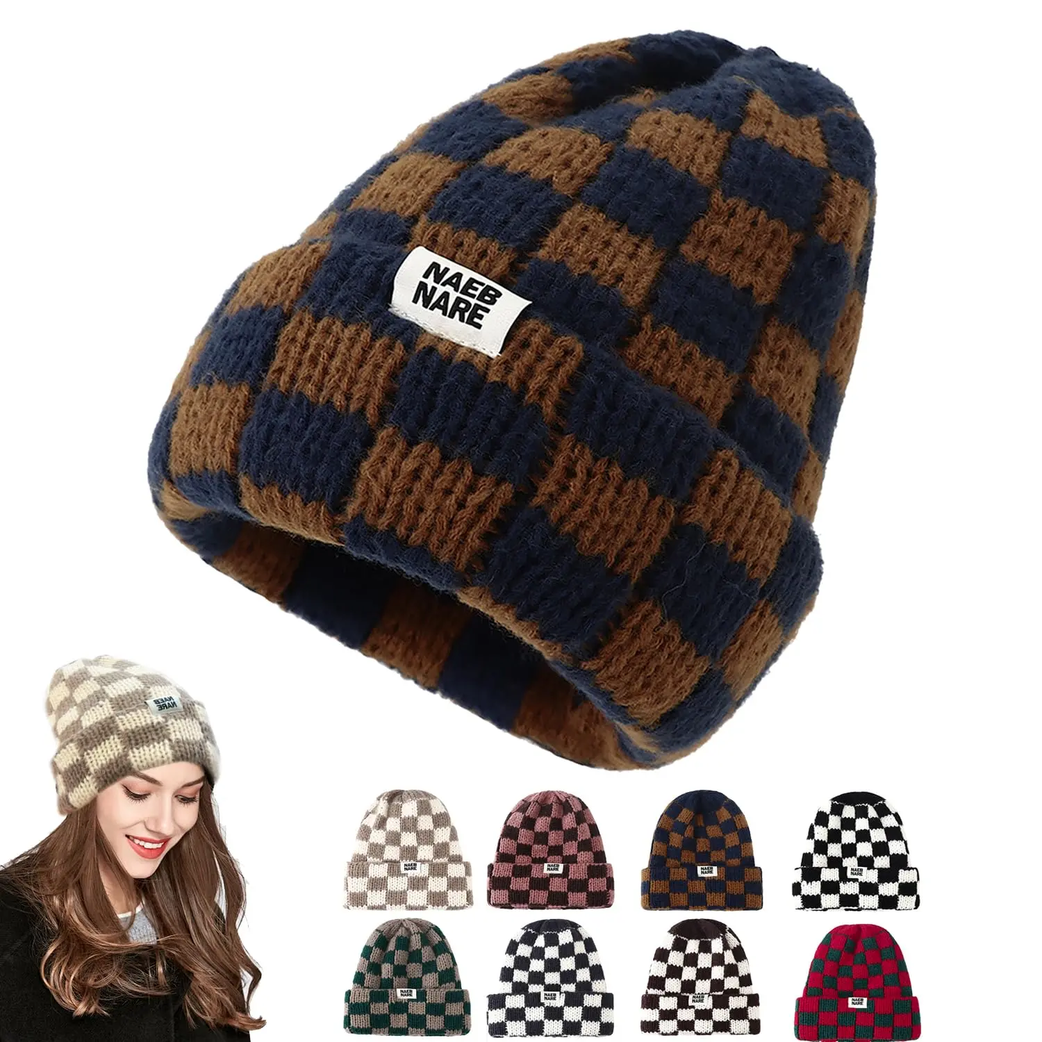 Cozy Checkered Knit Beanie - Stylish and Warm Winter Hat for Men and Women - Perfect for Outdoor Activities and Casual Wear