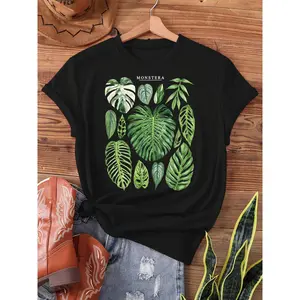 Womens Plant Obsessed Graphic Tee - Featuring Stunning Monstera & Philodendron Leaf Prints on a Soft, Breathable Short Sleeve Round Neck Top. The Perfect Casual Shirt for Plant Parents, Botanical Enthusiasts, Garden Days, and Adding a Green Vibe to You