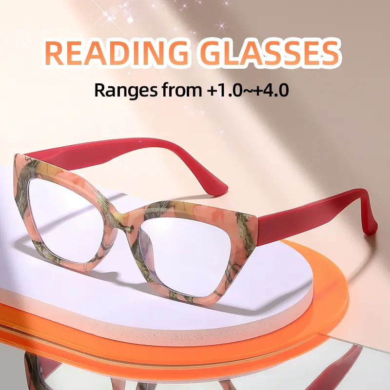 Fashion Cat Eye Reading Eyeglasses with Floral Print Frame, Elegant Retro Style Fashionable Durable PC Lens Eyewear for Women, Friday Festival Accessory, Framed Construction, Durable PC Materials
