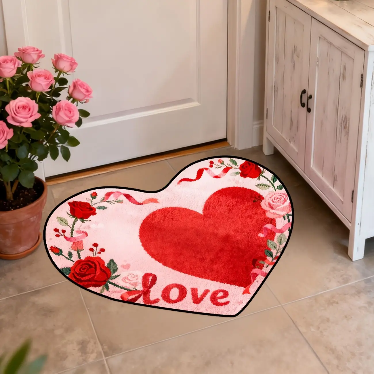 Heart-shaped entryway mat, 1PC romantic Valentine's Day rug, bedside carpet, soft and comfortable home floor mat, romantic decorative rug, suitable for bedrooms, living rooms, bathrooms areas,multi-functional indoor love-themed decor,Valentine's Day gift.