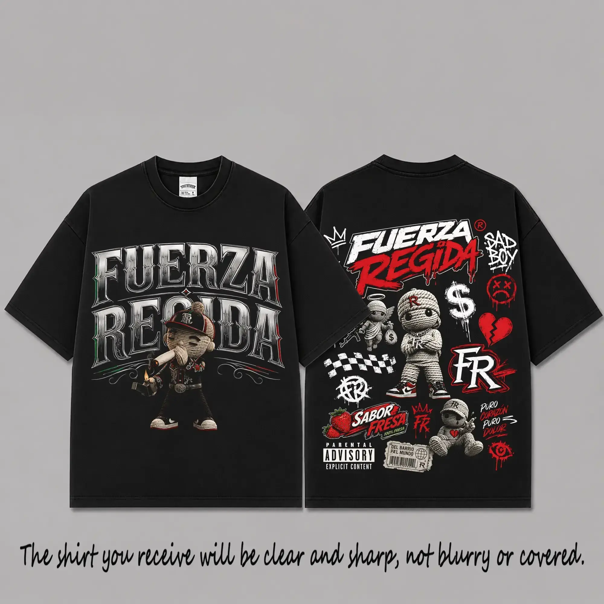[FREE SHIP] Fuerza Regida Sad Boyz Sabor Fresa Graphic Premium Cotton T-Shirt, Chuyin Doll Corridos Fan Tee, Mexican Music Streetwear, Double Sided Album Merch Gift