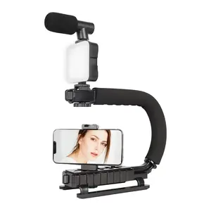Video-Making AY-49U Video Making Stabilizer U/C Shaped Handheld Gimbal with 36LED Light, Microphone and Mobile Holder for Outdoor Videography ,Vlogger & Youtuber for Smartphone and DSLR