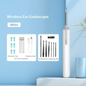 8-in-1 Smart Earwax Removal Kit Earwax Removal Tool Ear Wax Remover 7 surgical-grade scrapers 6 silicone suction tips LED light 1 cleaning brush Compatible with iOS/Android