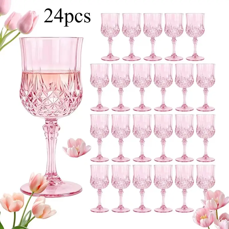 KAPLAN 24pcs Plastic Wine Glasses, These Plastic Wine Glasses Feature a Classic And Durable Design, Suitable for Use As Reusable Beverages at Wedding Receptions And Large Event Parties. Sold by New Life Pets local
