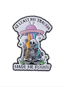 At Least My Trauma Made Me Funny Colorful Rainbow Ufo Skull Brooch, Flower Brooch Pin, Hat Pins, Lapel Pin, Fun Fashion Accessory for Men and Women, Perfect Gift for Friends, Men Accessories, Halloween