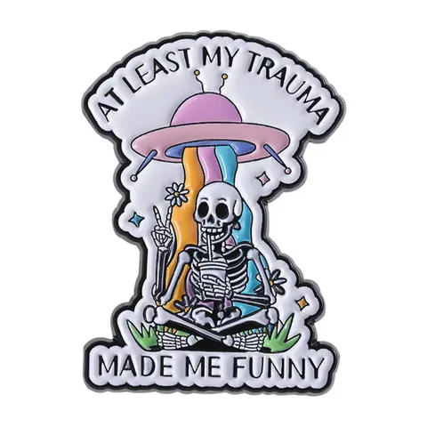 At Least My Trauma Made Me Funny Colorful Rainbow Ufo Skull Brooch, Flower Brooch Pin, Hat Pins, Lapel Pin, Fun Fashion Accessory for Men and Women, Perfect Gift for Friends, Men Accessories, Halloween, Alloy Brooch Pin