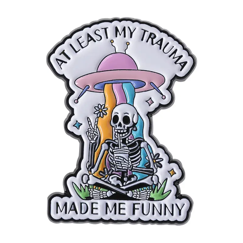 At Least My Trauma Made Me Funny Colorful Rainbow Ufo Skull Brooch, Flower Brooch Pin, Hat Pins, Lapel Pin, Fun Fashion Accessory for Men and Women, Perfect Gift for Friends, Men Accessories, Halloween, Alloy Brooch Pin