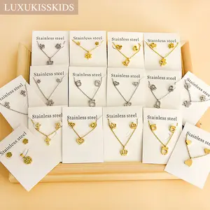 LUX-JELWEL - LUXUKISSKIDS Chic Elegant Heart Indian Fine Jewelry Sets Women Wedding Crown Steel Necklace And Earrings bijoux Bulk