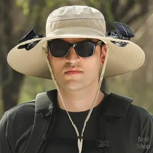 New Solar Fan Outdoor Fishing Hat-Solar Sun Protection Sun Hat with Fan Solar Fan Hat Dual Power Supply Fan Outdoor Fan