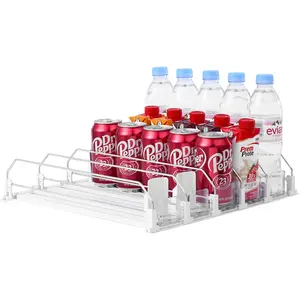 Drink Organizer for Fridge Sliding Soda Can Dispenser with Pusher Glide Holds up to 25 Cans 12-20oz Smooth Glide System Space Saving Design Durable Easy to Clean Universal Fit SZNLZQ