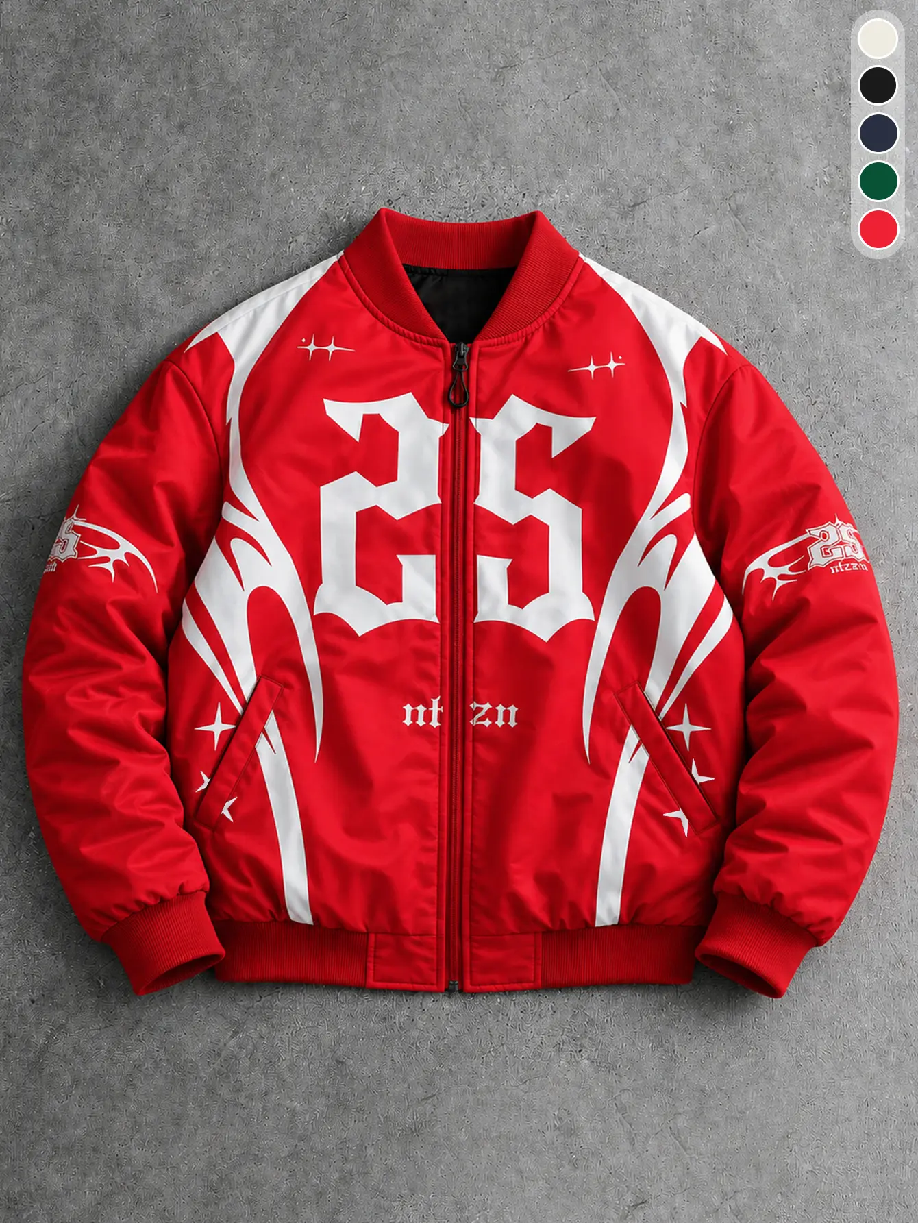 Men's American vintage red/white color-block baseball jacket | #25 Gothic lettering flame totem biker jacket, Y2K high street racing style bomber jacket