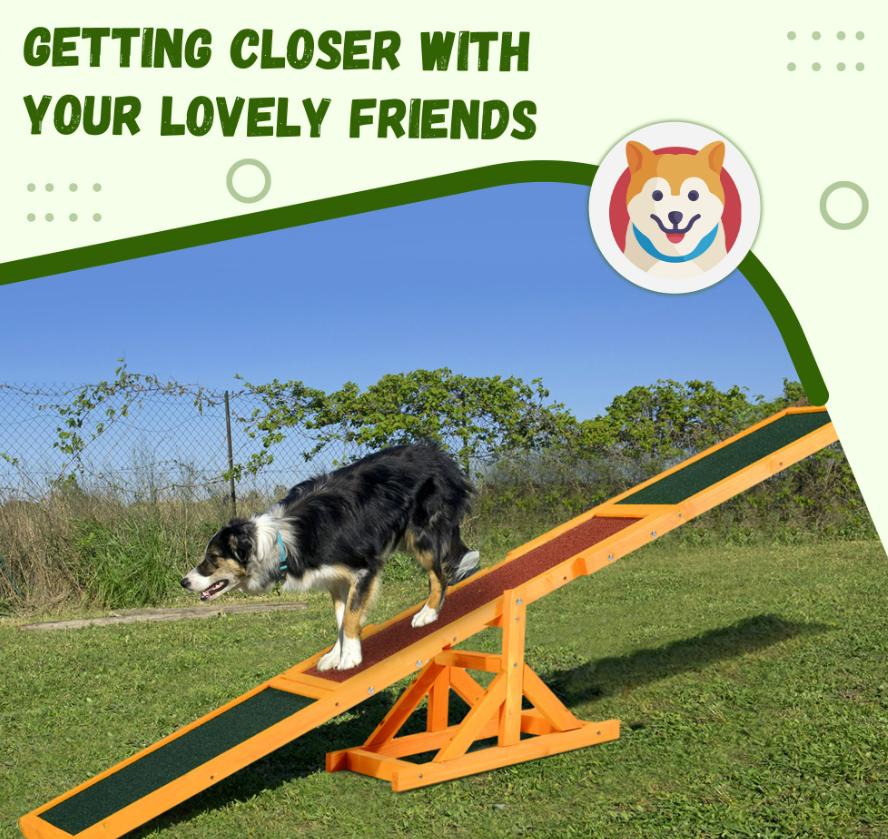 Wooden Dog Agility Seesaw, Training And Exercise Equipment, Weather Resistant, 71  L, Natural